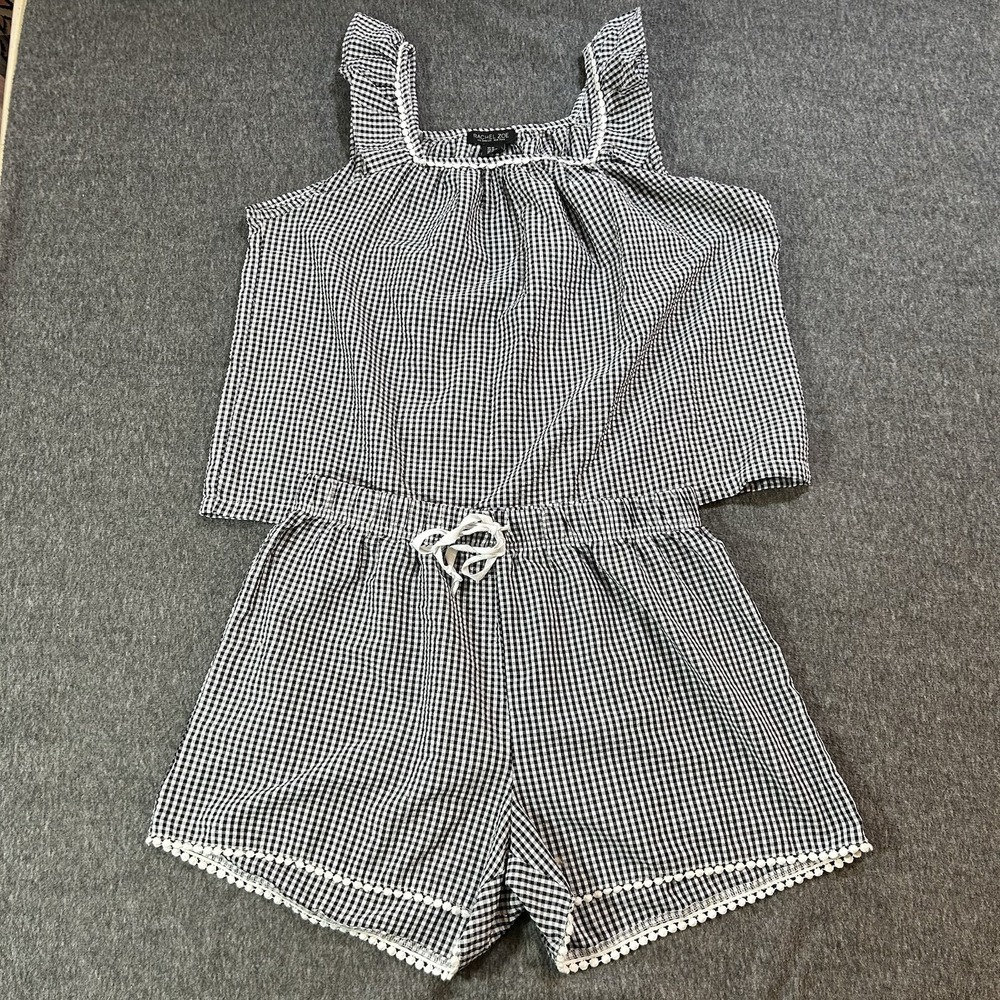 Rachel Zoe Gingham Pajama Set Women's Size XL Coquette Ruffle Sleeves